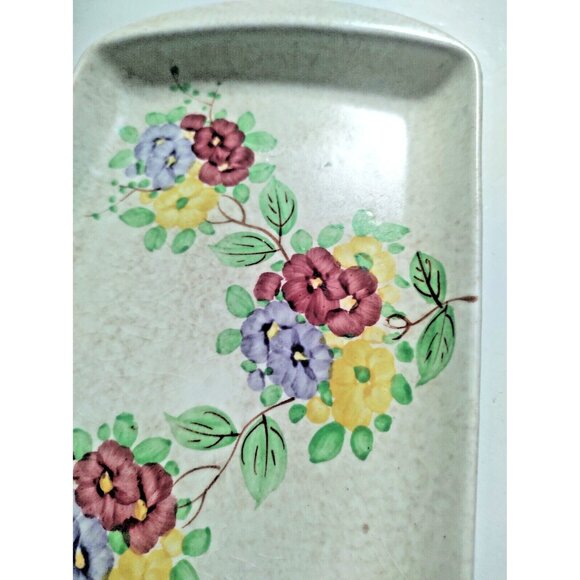 Vintage E Radford Hand Painted Floral Tray 9 1/4"x 5 1/2" - Picture 7 of 11